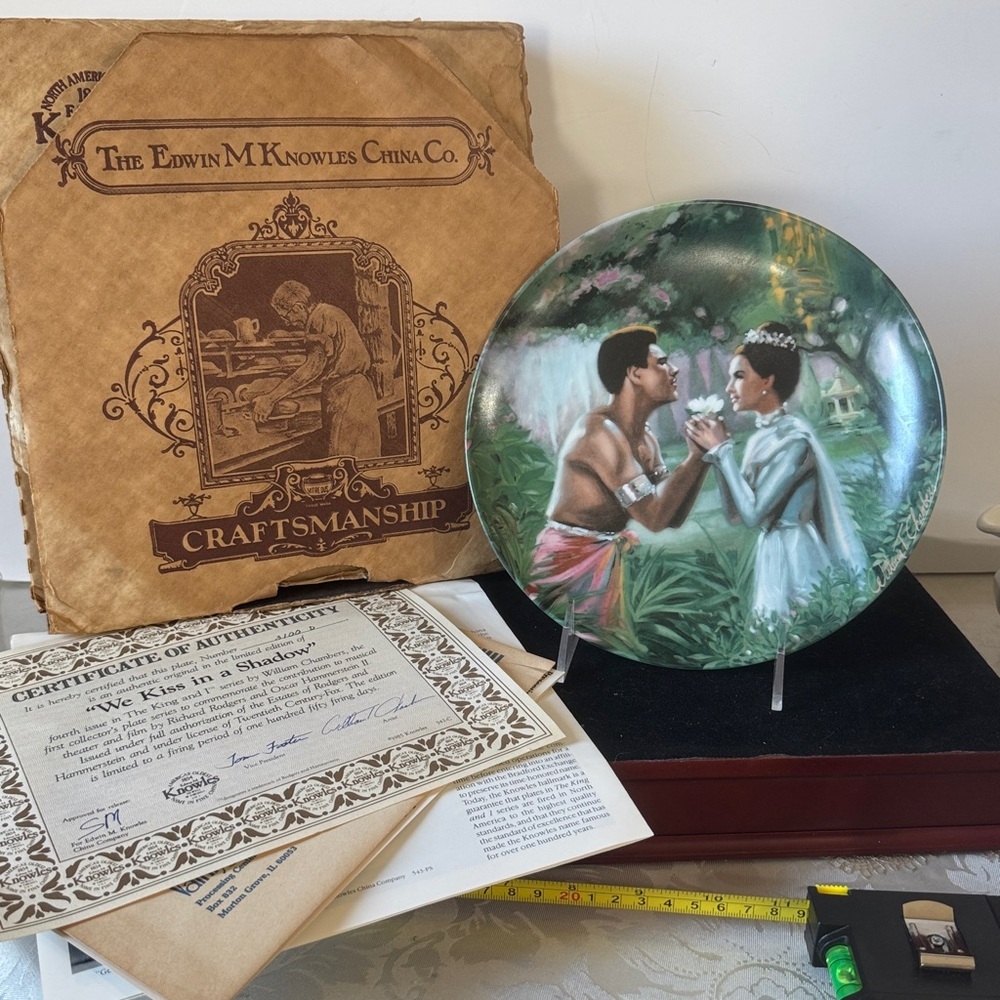 Edwin M Knowles Collector Plate with Certificate. “We Kiss In A Shadow” 1985